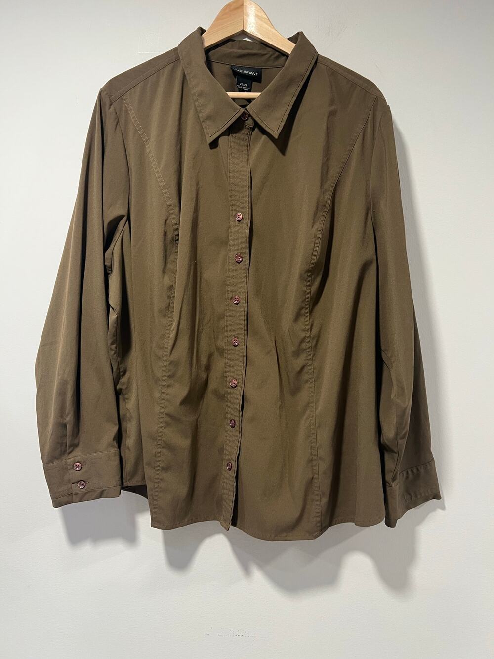 Lane Bryant Button Down Dress Shirt Dark Green / Brown Size 26 / 28 JL